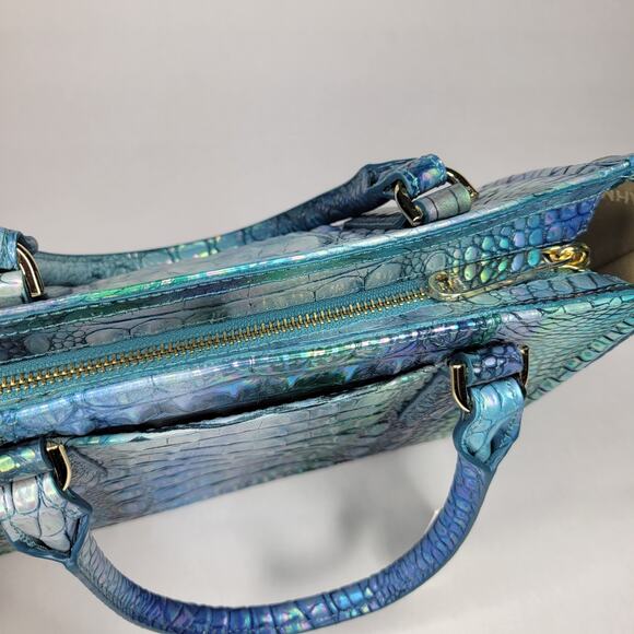 BRAHMIN Small Ashlee Blue Topaz Melbourne Satchel Leather Iridescent Holo NWT - Picture 8 of 14
